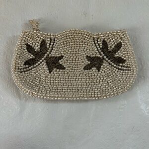 Vintage White Pearl Beaded Clutch Purse Bride Formal Elegant Handmade In Japan